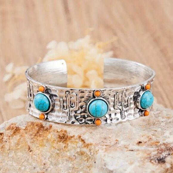 Desert Cactus Silver Bracelet Womens Casual Western Cuff New - Picture 6 of 7
